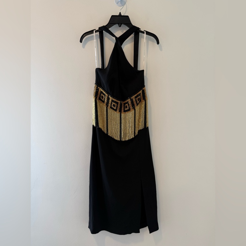 Versace Collection Greca Border Black Fringe Dress NWT Size 40